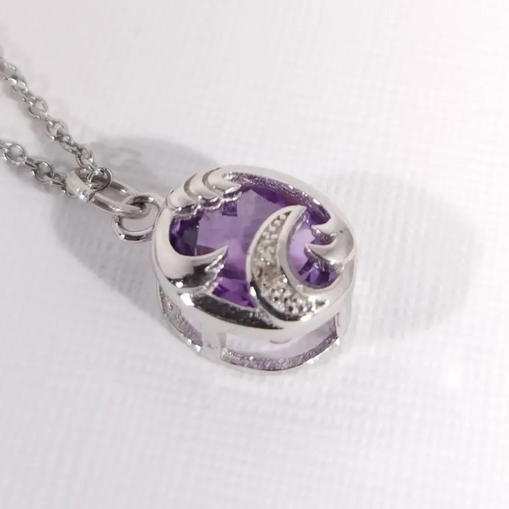 Amethyst 3 Carats Pendant Necklace Stainless Steel Chain